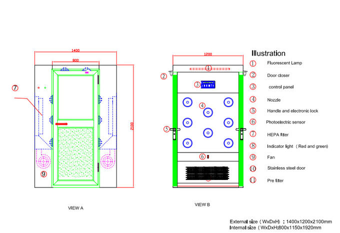 D1200mm-Cleanroom-Luft-Dusche, Luft-Jet-Dusche für Mircroelectronics-Labor 1