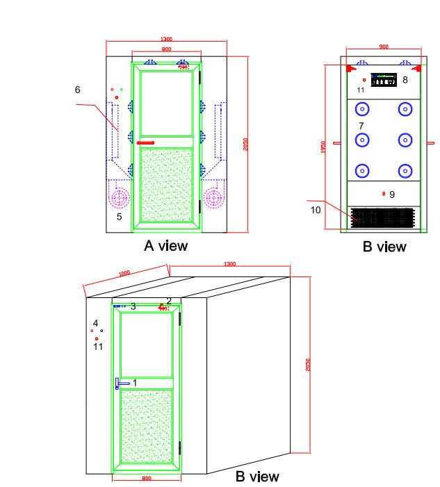 Drei mit Seiten versehene Schlagcleanroom-Luft-Dusche, Luft-Duschen für Reinräume mit elektrischen Magnetverschlüssen 3