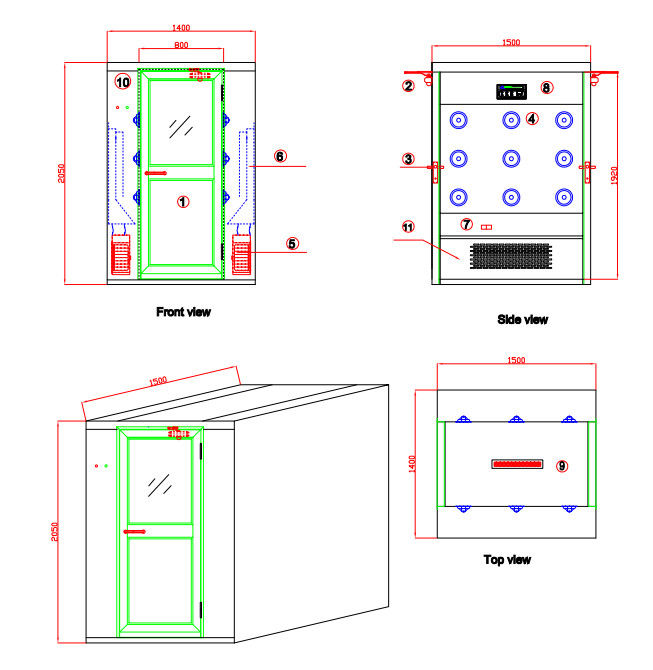 Automatische Cleanroom-Luft-Dusche mit Seitenschlag 2 für Elektronik-Fabrik 0