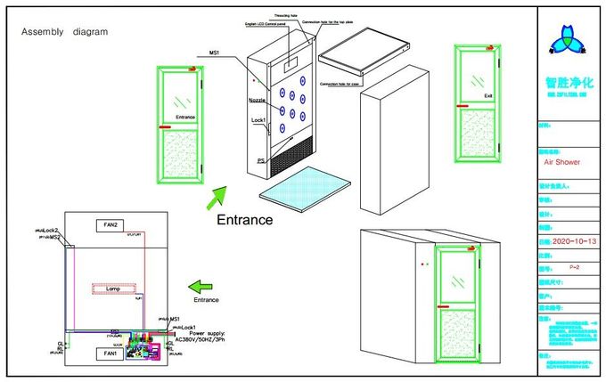 Einzelne Person Cleanroom-Luft-Dusche mit Aluminiumpendeltüren 1