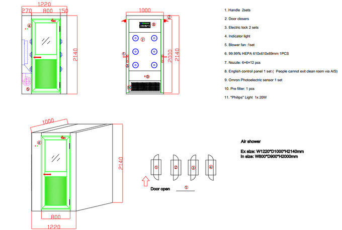Pulver überzogene Stahlcleanroom-Luft-Dusche für mikro- Elektronik und Halbleiter 0