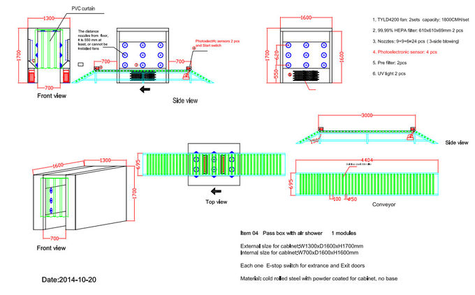 Automatischer Türeinstieg-Luft-Duschdurchlauf-Kasten, Cleanroom-Durchlauf durch Kammern 0