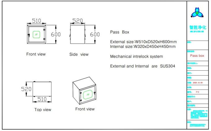 Reinraum-Durchlauf-Kasten des Edelstahl-304 statischer mit eingebetteter Tür 0